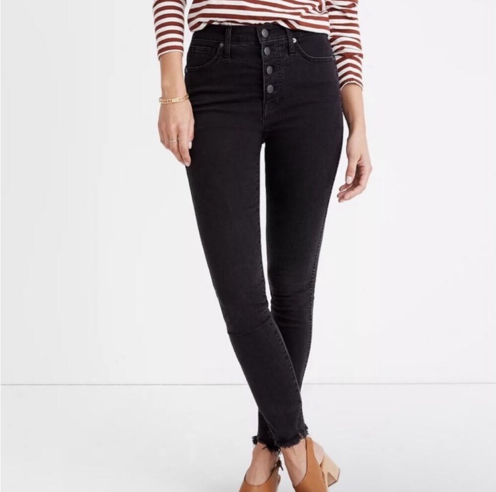 Madewell 10” High-Rise Skinny Raw Hem Jeans in Black Size 27P *EUC